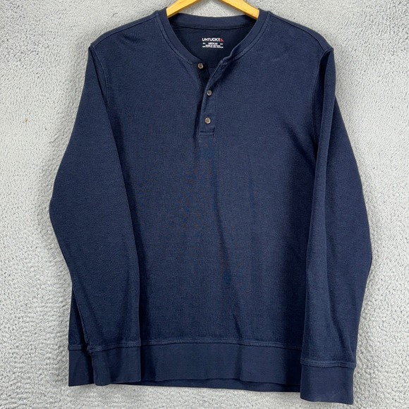 UNTUCKit Mens Henley Sweatshirt Medium Navy Blue Long Sleeve Pullover Sweater
